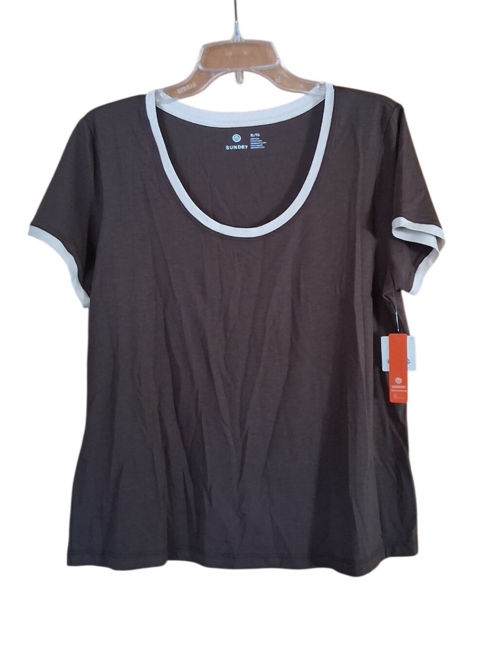 NWT Sundry Short Sleeve Ringer Tee Brown Size XL